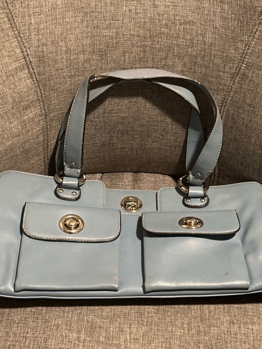 Classic Women's Double-Pocket Tote Bag in Light Blue